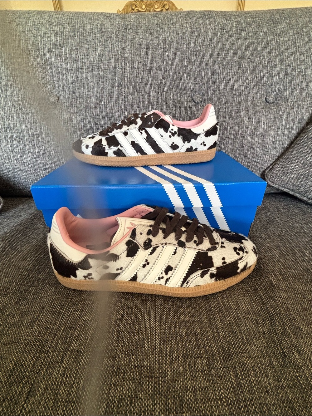 Adidas Samba OG Cow Print Sneakers in Black, White & Pink - Picture 3 of 10